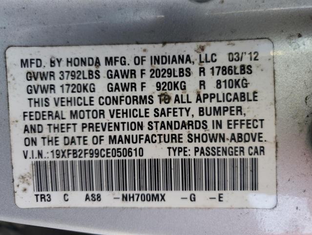 19XFB2F99CE050610 - 2012 HONDA CIVIC EXL SILVER photo 12