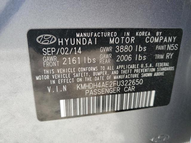 KMHDH4AE2FU322650 - 2015 HYUNDAI ELANTRA SE GRAY photo 12