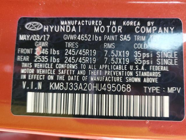 KM8J33A20HU495068 - 2017 HYUNDAI TUCSON LIMITED ORANGE photo 12