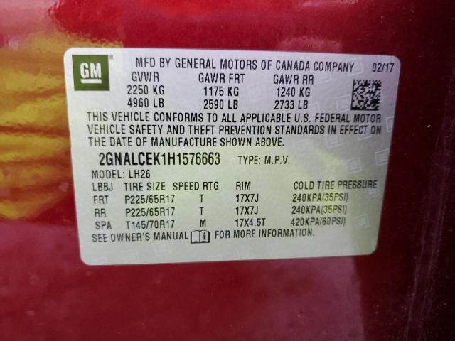 2GNALCEK1H1576663 - 2017 CHEVROLET EQUINOX LT RED photo 13