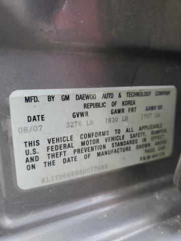 KL1TD66688B077089 - 2008 CHEVROLET AVEO BASE GRAY photo 12