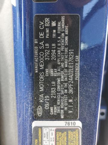 3KPF24AD2LE178291 - 2020 KIA FORTE FE BLUE photo 13