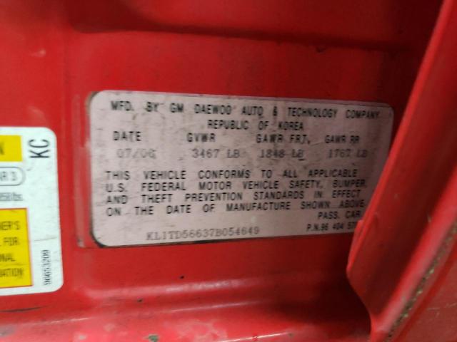 KL1TD56637B054649 - 2007 CHEVROLET AVEO BASE Qırmızı foto 12