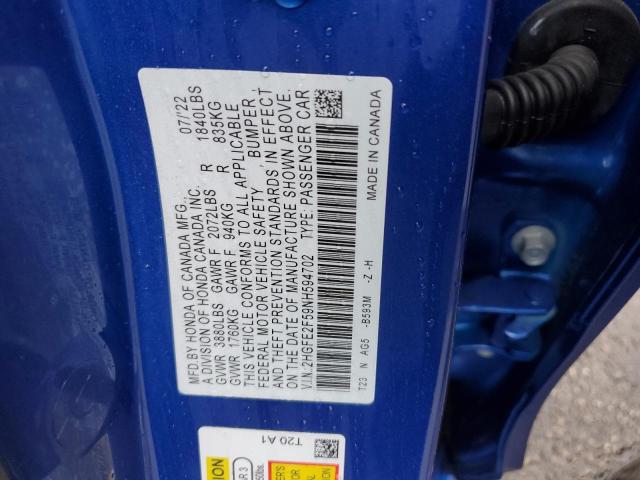 2HGFE2F59NH594702 - 2022 HONDA CIVIC SPORT 蓝色 照片 12