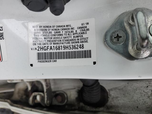 2HGFA16819H536248 - 2009 HONDA CIVIC EX WHITE photo 12