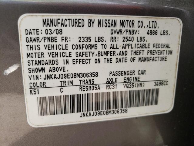 JNKAJ09E08M306358 - 2008 INFINITI EX35 BASE ნაცრისფერი ფოტო 13