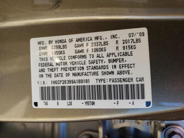 1HGCP26399A189181 - 2009 HONDA ACCORD LX BEIGE photo 12