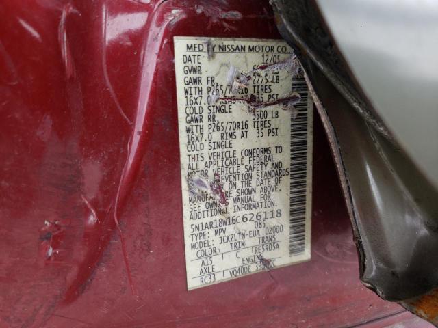 5N1AR18W16C626118 - 2006 NISSAN PATHFINDER LE მუქწითელი ფოტო 13