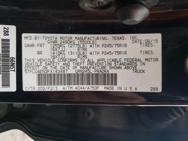 5TFLU4EN3FX143487 - 2015 TOYOTA TACOMA DOUBLE CAB 黑色 照片 13
