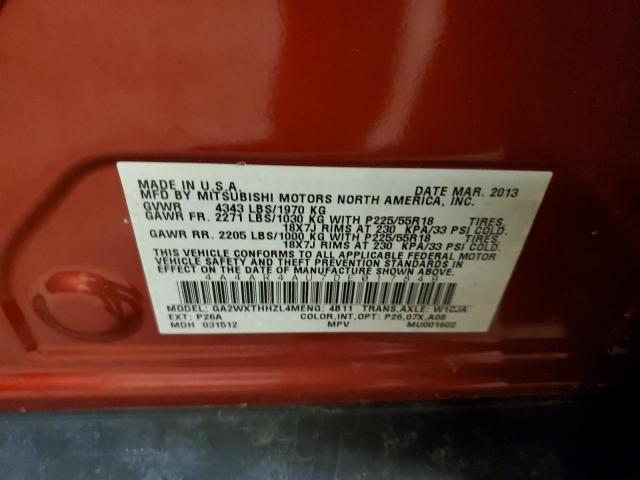 4A4AR4AU7DE017849 - 2013 MITSUBISHI OUTLANDER SE RED photo 13