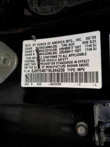 5J6RE48719L044239 - 2009 HONDA CR-V EXL BLACK photo 12