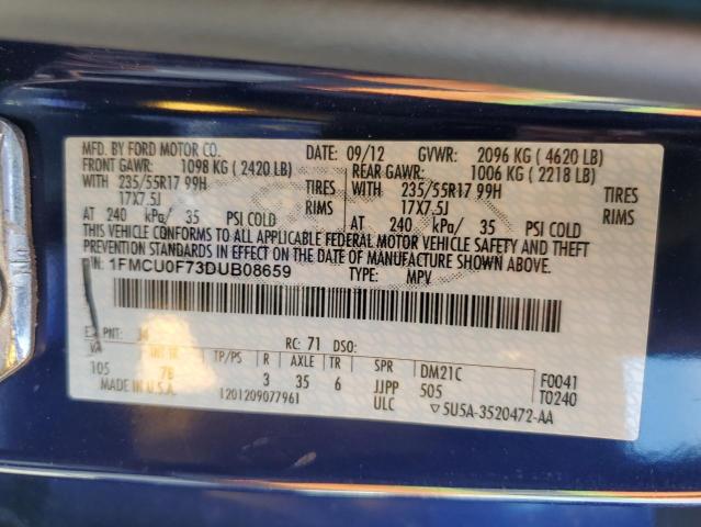 1FMCU0F73DUB08659 - 2013 FORD ESCAPE S BLUE photo 12