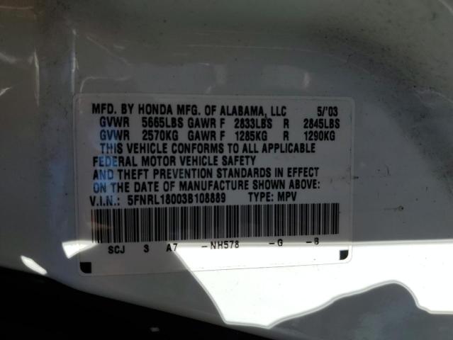 5FNRL18003B108889 - 2003 HONDA ODYSSEY EXL WHITE photo 13