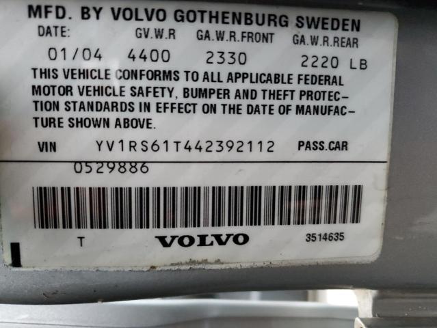 YV1RS61T442392112 - 2004 VOLVO S60 SILVER photo 12