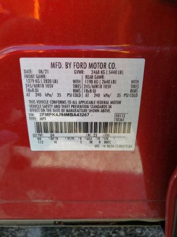 2FMPK4J94MBA43267 - 2021 FORD EDGE SEL RED photo 13