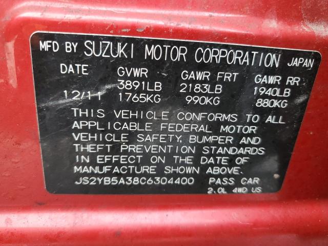 JS2YB5A38C6304400 - 2012 SUZUKI SX4 RED photo 12