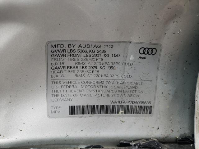 WA1LFAFP7DA035635 - 2013 AUDI Q5 PREMIUM PLUS SILVER photo 13