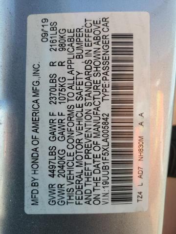 19UUB1F5XLA005842 - 2020 ACURA TLX TECHNOLOGY SILVER photo 12