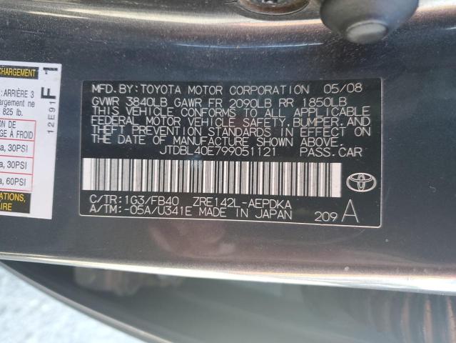 JTDBL40E799051121 - 2009 TOYOTA COROLLA BASE GRAY photo 12