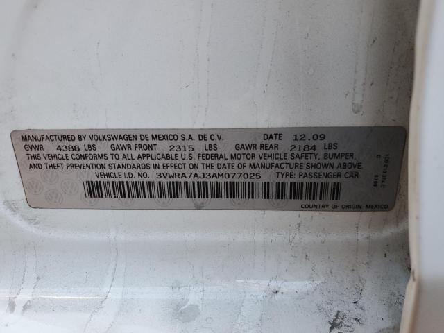 3VWRA7AJ3AM077025 - 2010 VOLKSWAGEN JETTA WOLFSBURG 白色 照片 12