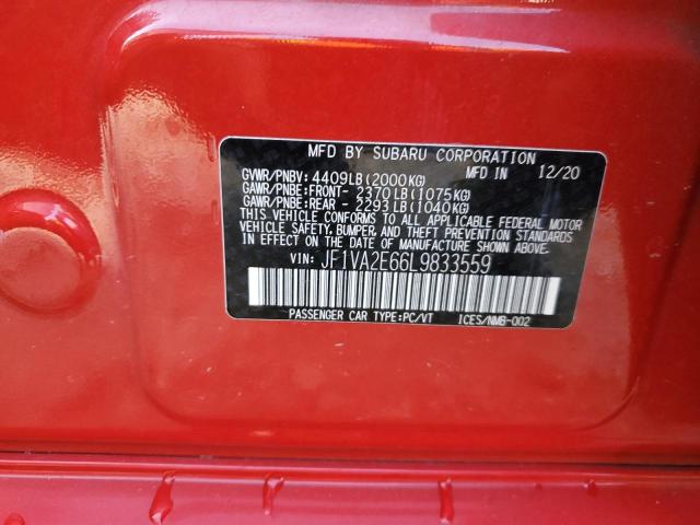 JF1VA2E66L9833559 - 2020 SUBARU WRX STI RED photo 12