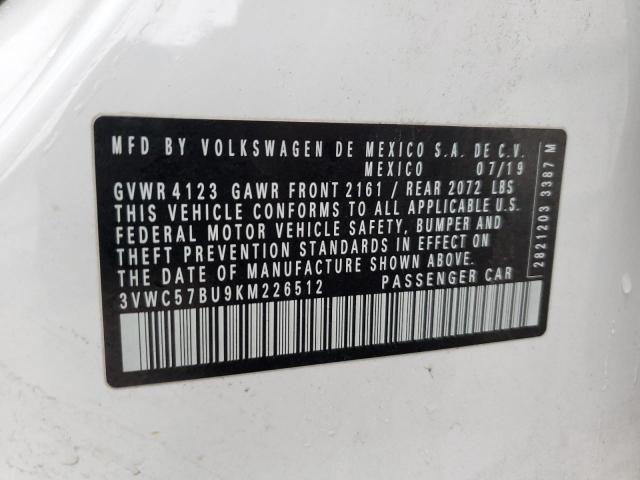 3VWC57BU9KM226512 - 2019 VOLKSWAGEN JETTA S WHITE photo 12