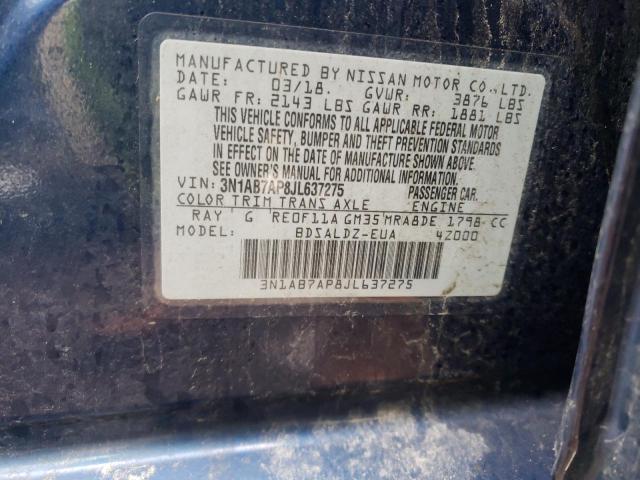 3N1AB7AP8JL637275 - 2018 NISSAN SENTRA S BLUE photo 12