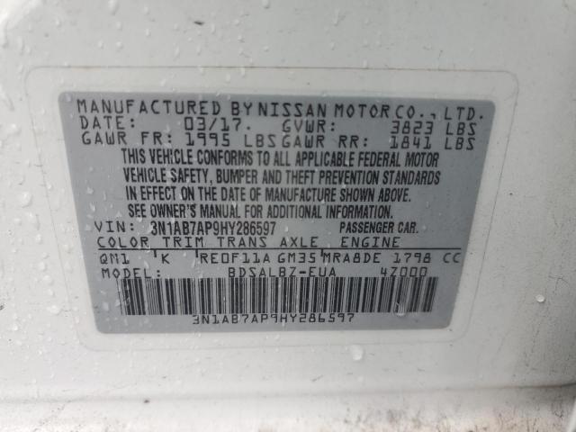 3N1AB7AP9HY286597 - 2017 NISSAN SENTRA S WHITE photo 12