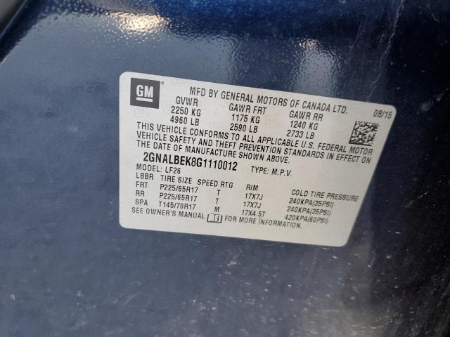 2GNALBEK8G1110012 - 2016 CHEVROLET EQUINOX LS BLUE photo 12