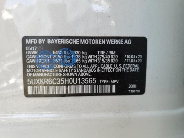 5UXKR6C35H0U13565 - 2017 BMW X5 XDRIVE50I WHITE photo 13