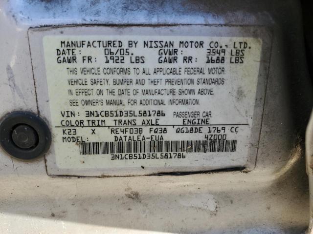 3N1CB51D35L581786 - 2005 NISSAN SENTRA 1.8 SILVER photo 12