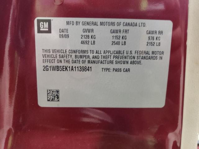 2G1WB5EK1A1139841 - 2010 CHEVROLET IMPALA LT MAROON photo 12