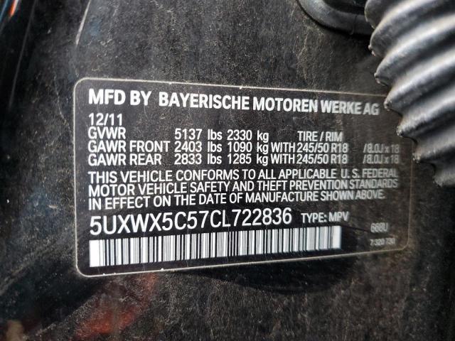 5UXWX5C57CL722836 - 2012 BMW X3 XDRIVE28I BLACK photo 13