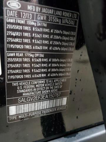 SALGV2EF3EA150767 - 2014 LAND ROVER RANGE ROVE AUTOBIOGRAPHY BLACK photo 12