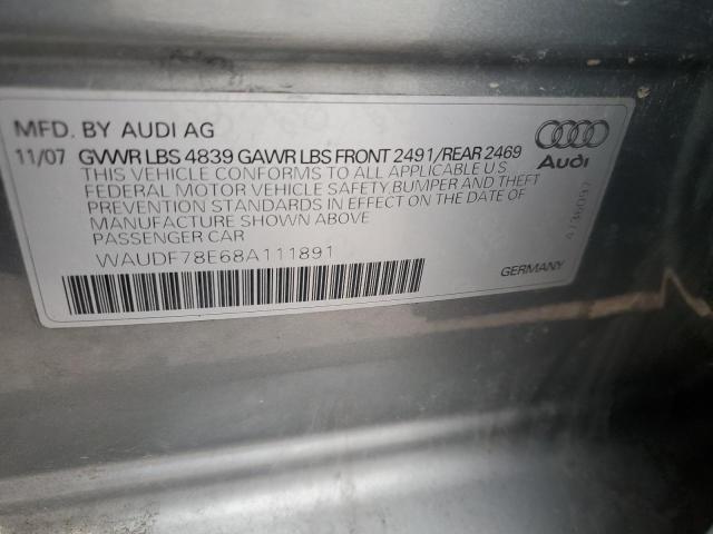 WAUDF78E68A111891 - 2008 AUDI A4 2.0T QUATTRO GRAY photo 12