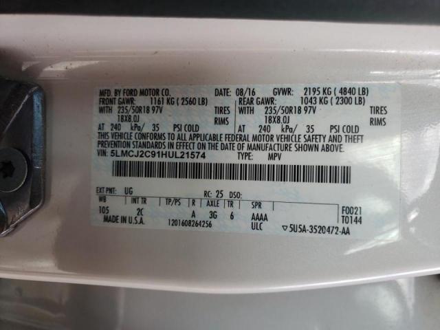 5LMCJ2C91HUL21574 - 2017 LINCOLN MKC SELECT Սպիտակ լուսանկար 12