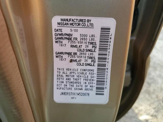 JN8DR07YX1W520678 - 2001 NISSAN PATHFINDER LE 金色 照片 14