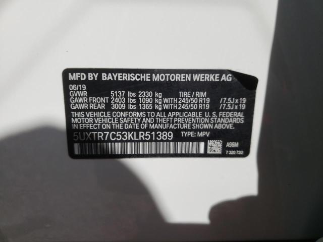 5UXTR7C53KLR51389 - 2019 BMW X3 SDRIVE30I WHITE photo 13