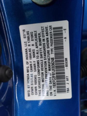 19XFC2F81JE036248 - 2018 HONDA CIVIC EX BLUE photo 12