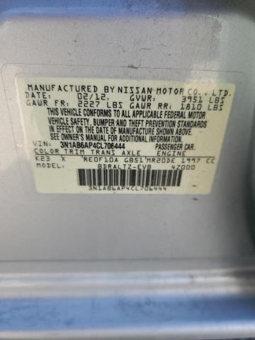 3N1AB6AP4CL706444 - 2012 NISSAN SENTRA 2.0 SILVER photo 12