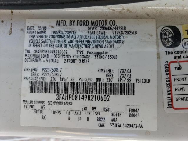 3FAHP08149R210602 - 2009 FORD FUSION SEL WHITE photo 12