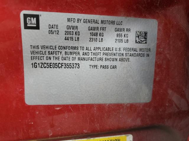 1G1ZC5E05CF355373 - 2012 CHEVROLET MALIBU 1LT RED photo 12