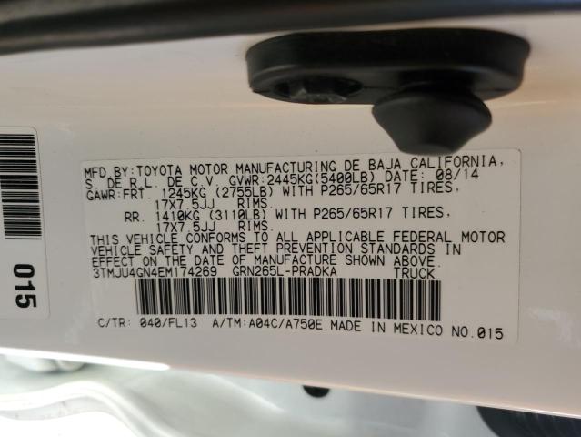 3TMJU4GN4EM174269 - 2014 TOYOTA TACOMA DOUBLE CAB PRERUNNER WHITE photo 12