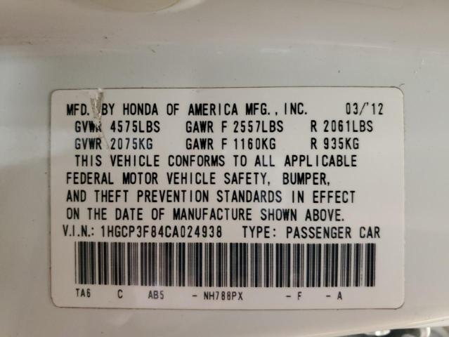 1HGCP3F84CA024938 - 2012 HONDA ACCORD EXL WHITE photo 12