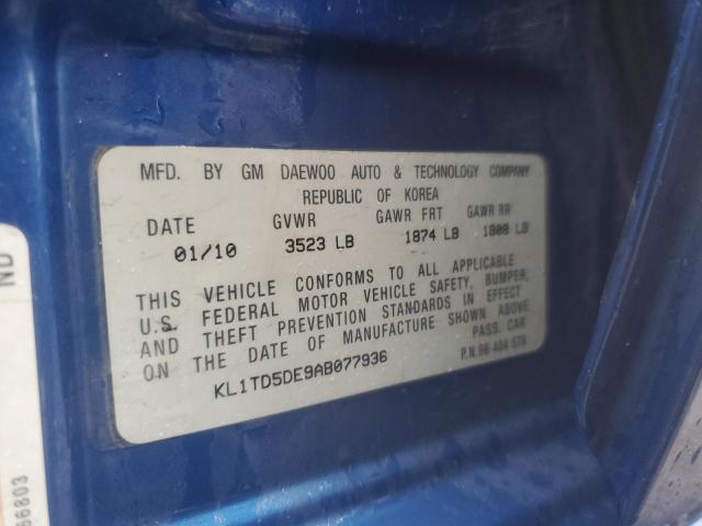 KL1TD5DE9AB077936 - 2010 CHEVROLET AVEO LS 蓝色 照片 12