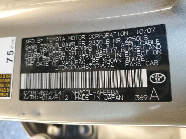 JTDKB20U483329974 - 2008 TOYOTA PRIUS GOLD photo 12