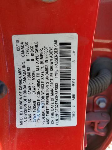 2HGFC2F5XJH537800 - 2018 HONDA CIVIC LX RED photo 12