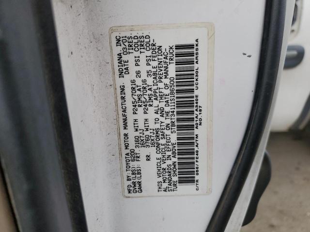 5TBRT34111S186500 - 2001 TOYOTA TUNDRA ACCESS CAB თეთრი ფოტო 12