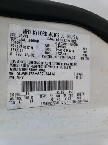 5LMEU78H63ZJ34436 - 2003 LINCOLN AVIATOR 白色 照片 12