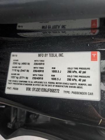 5YJ3E1EB6JF068272 - 2018 TESLA MODEL 3 BLACK photo 12